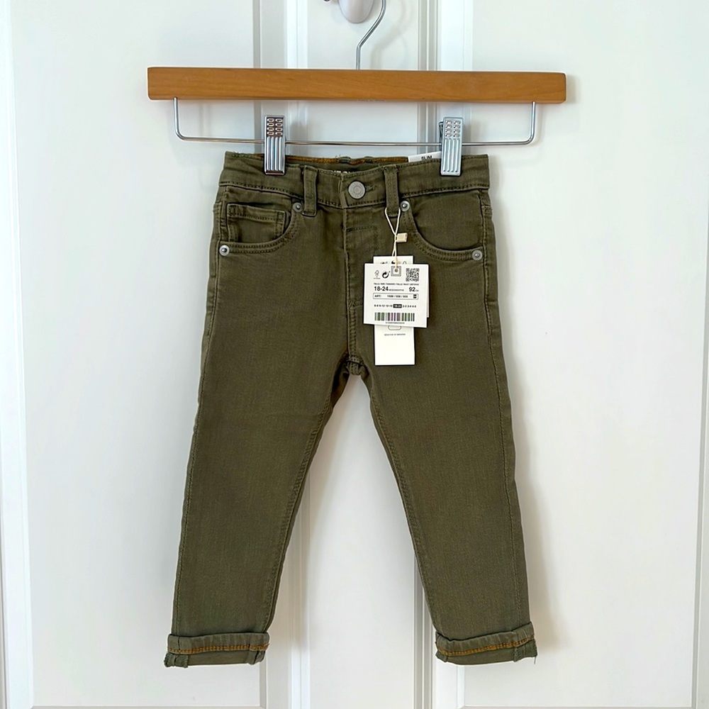 Baby Zara Slim Denim jeans size 18-24 months brand new with tags, olive green